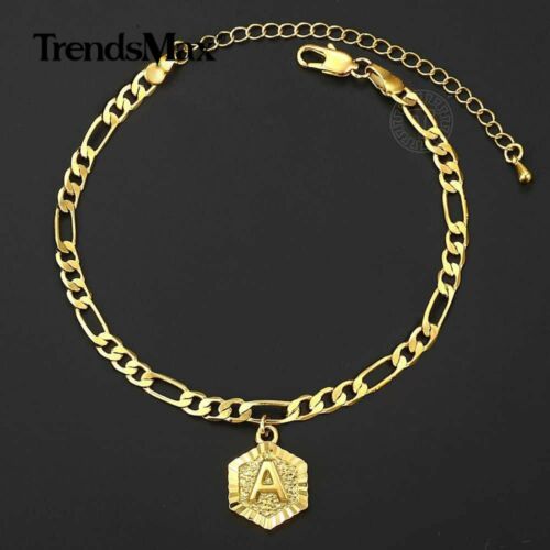 5mm Gold Figaro Chain Initial Charm Anklet Bracelet Stainless Steel Foot Ankle
