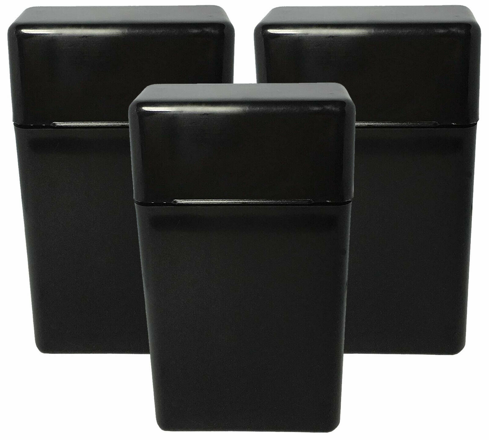 3 Pack Black Flip Top Hinged Lid Sectioned Cigarette Case For 100's - 2607