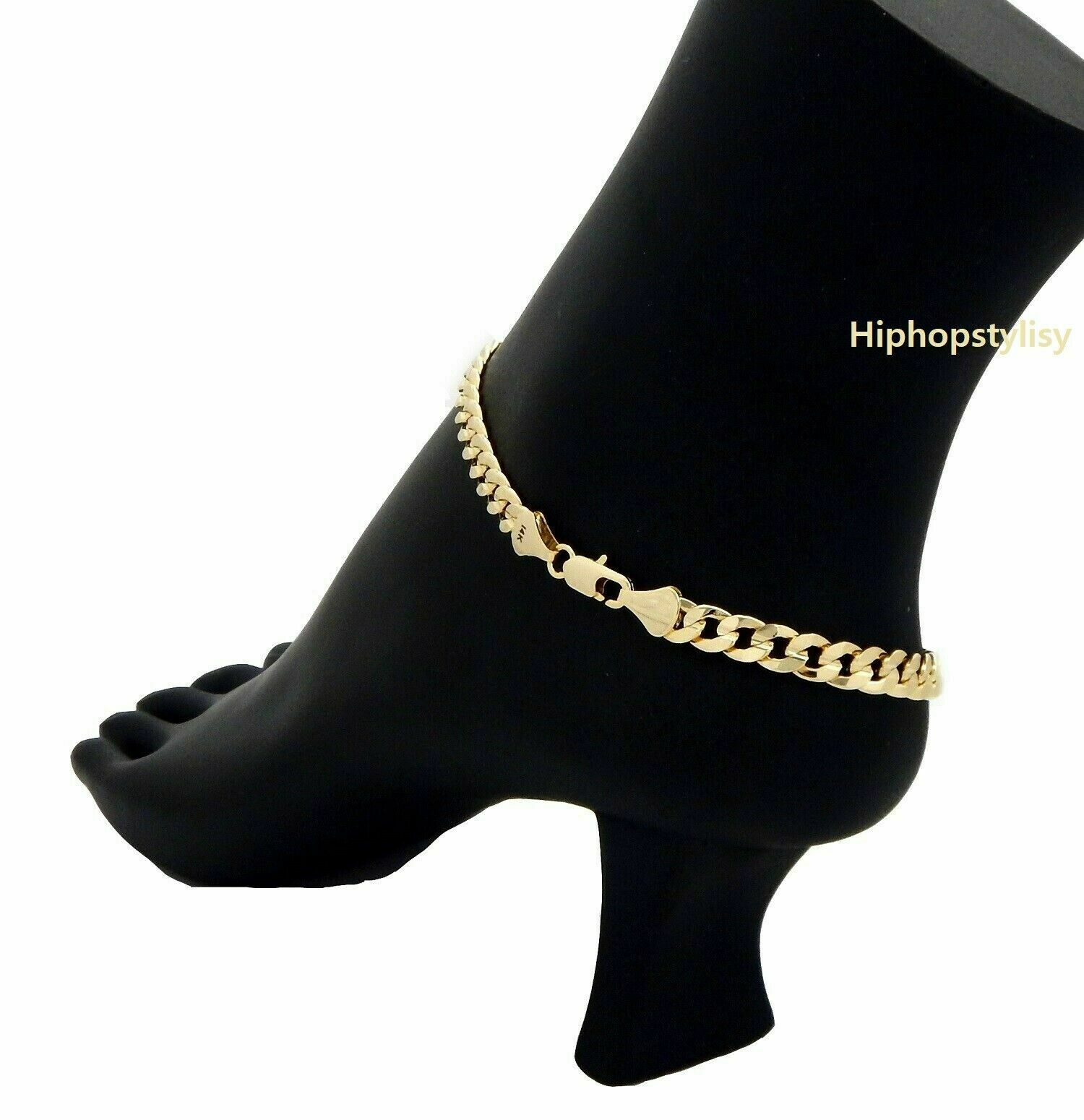 10" Concave Cuban Curb Link Chain Quality Anklet Bracelet 14k Italy Gold Plated