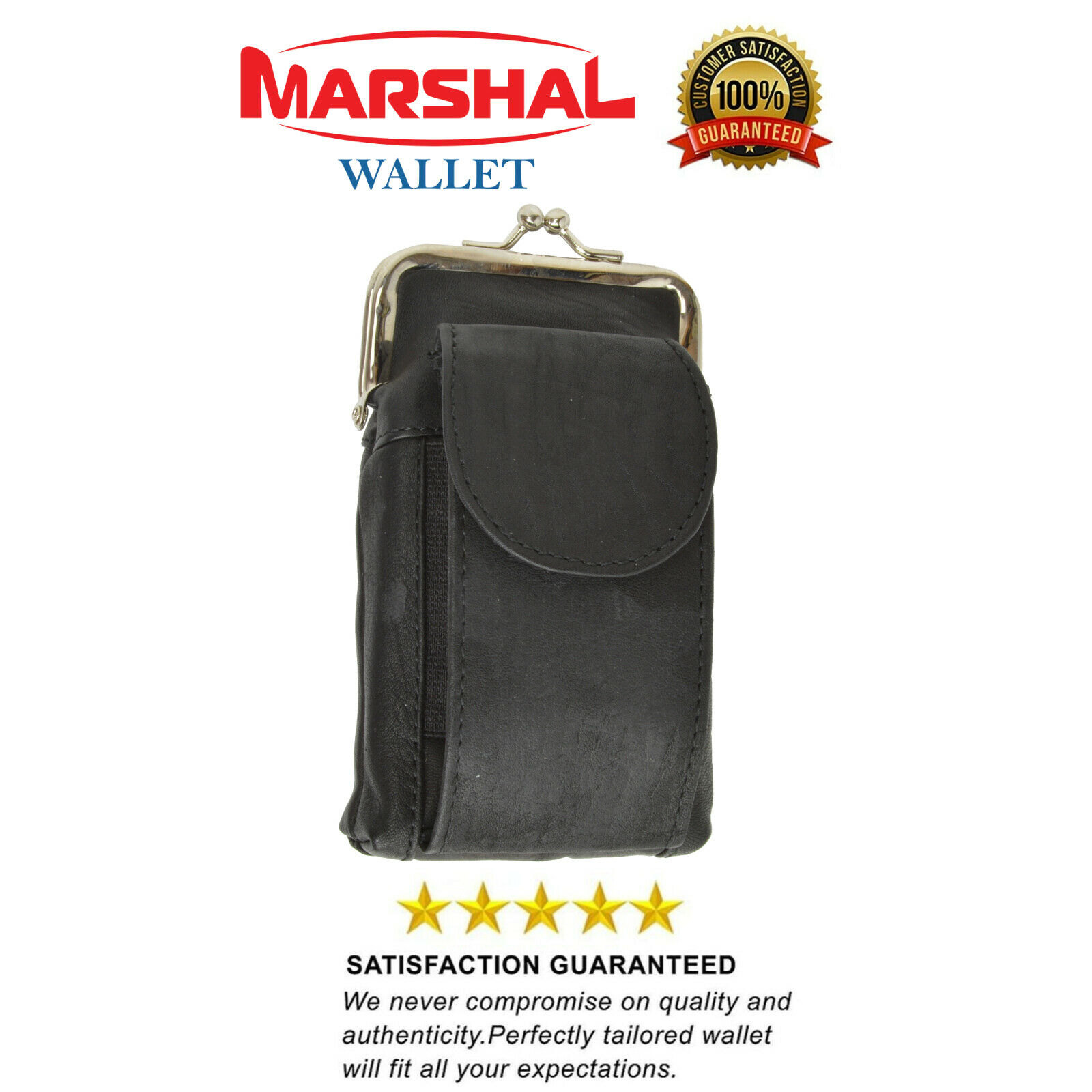 Marshal Leather Black 100's Cigarette Snap Case Coin Purse