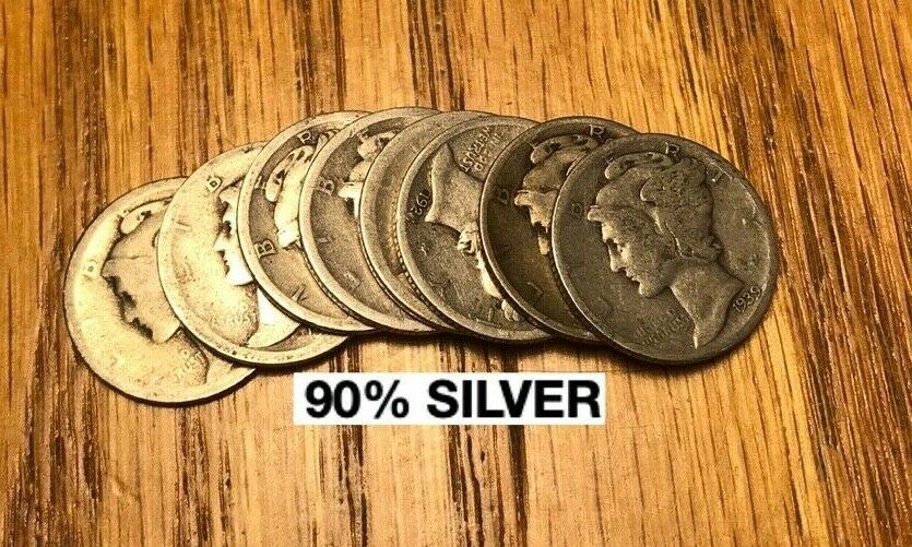 8 Mercury Dimes 90% Silver Coin Bulk 1 Lot = 8 Dimes Circulated Eight Per Lot