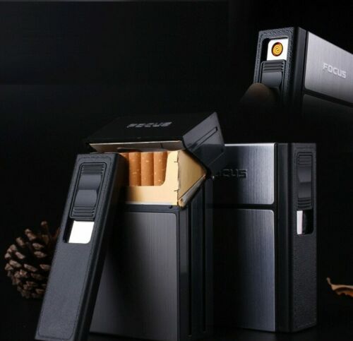 Cigarette Case Dispenser Tobacco Storage Box Holder With Windproof Usb Lighter