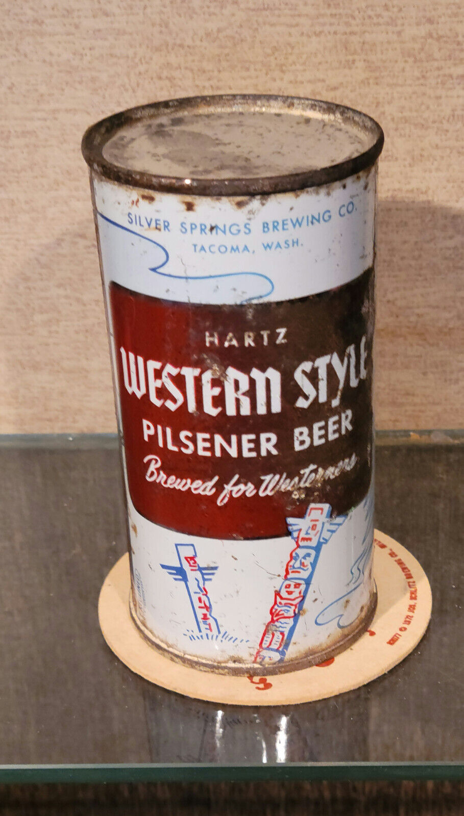 1958 11oz Hartz Western Style Flat Top Beer Can Silversprings Tacoma Washington