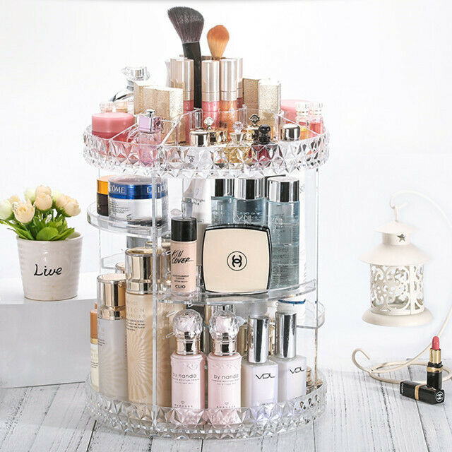 360 Degree Makeup Shelf Cosmetic Rack Holder Rotating Organizer Storage Box Case