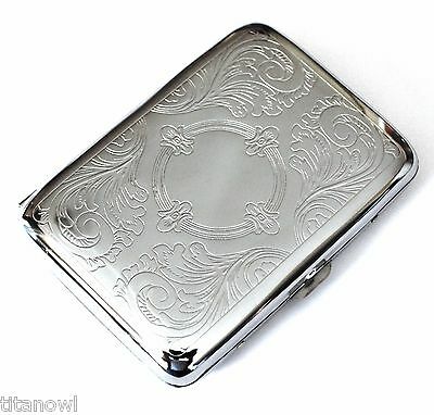 Classic Metallic Silver Color Double Sided King Cigarette Case Etched Design