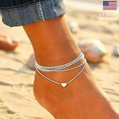 Fashion Love Heart Ankle Bracelet Foot Chain 925 Silver White Women Anklet Gifts