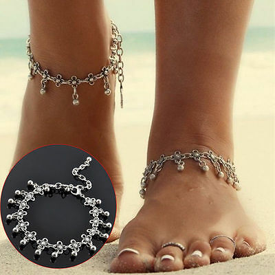 Women Anklet Silver Bead Chain Ankle Bracelet Barefoot Sandal Beach Foot Jewelry