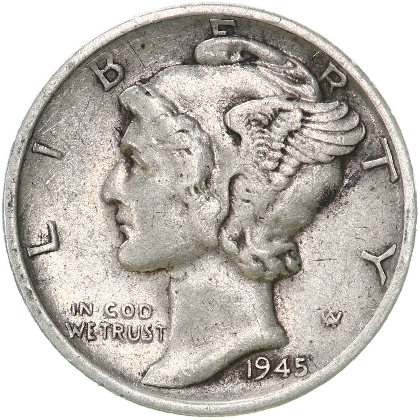 1945 S Micro S Mercury Dime 90% Silver Very Fine Vf