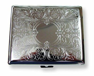 Victorian Style Cigarette Metal Case Double Sided King & 100s Etched Pattern L