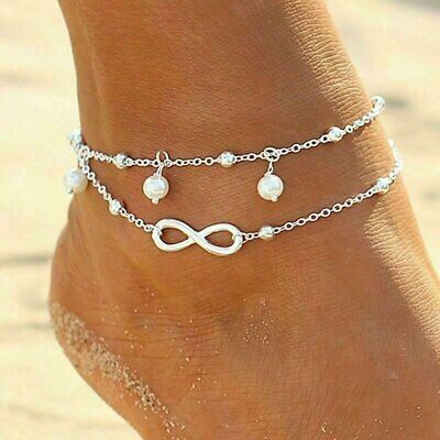 Women Double Ankle Bracelet 925 Silver Anklet Foot Jewelry Girl's Beach Chain Us