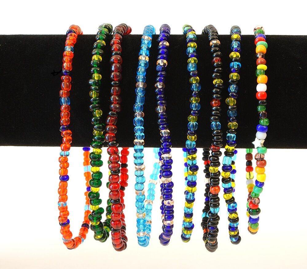 Multi-color Glass Beads Stretch Ankle Bracelet