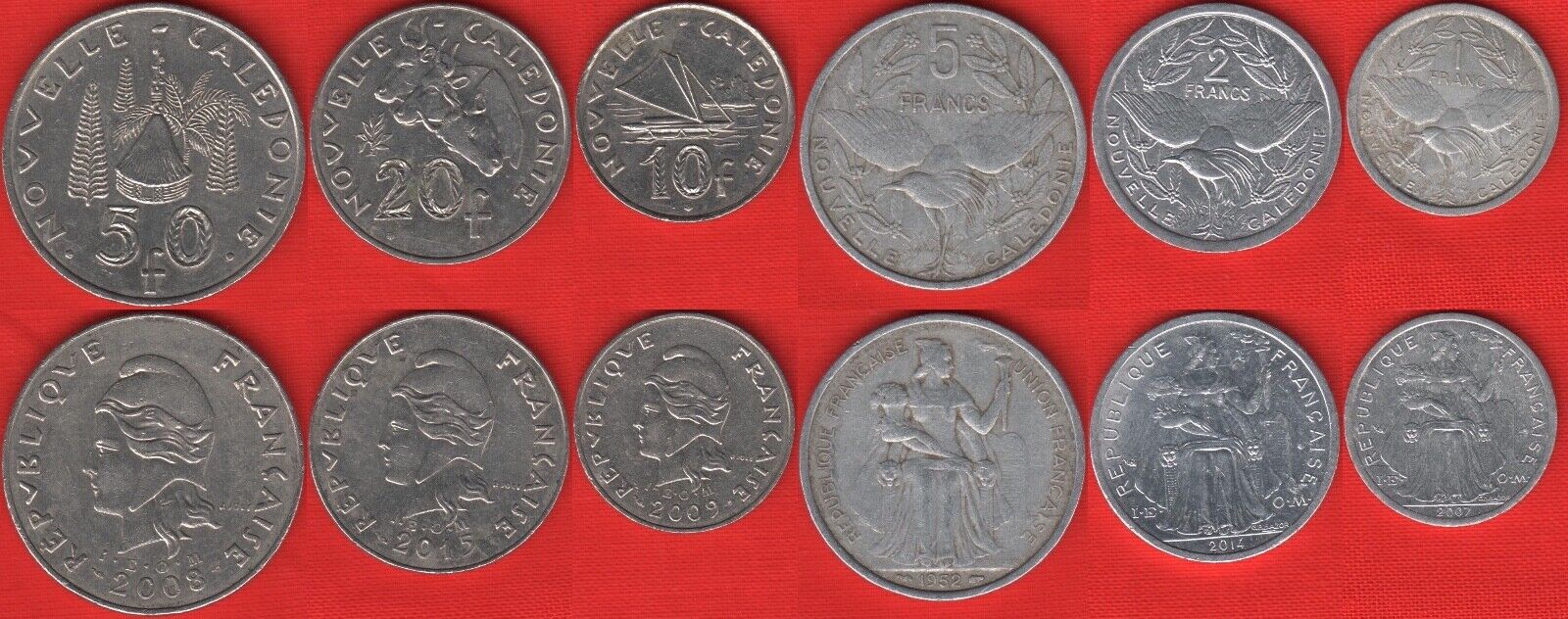 New Caledonia Set Of 6 Coins: 1 - 50 Francs 1952-2019