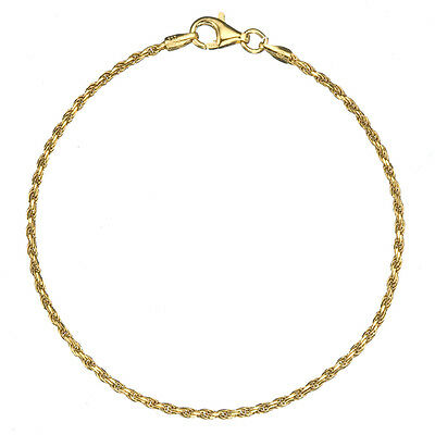 18k Gold Over .925 Silver 1.7mm Italian Diamond Cut Twisted Rope Chain Anklet