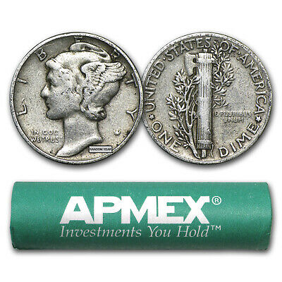 90% Silver Mercury Dime 50-coin Roll Avg Circ - Sku #5126