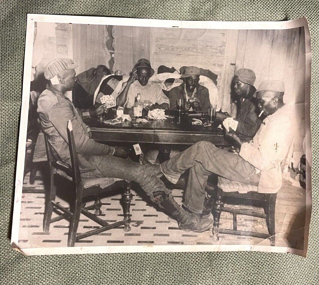 Vintage African American Men Cheating At Card Game B&w Photo Passing Card W/foot