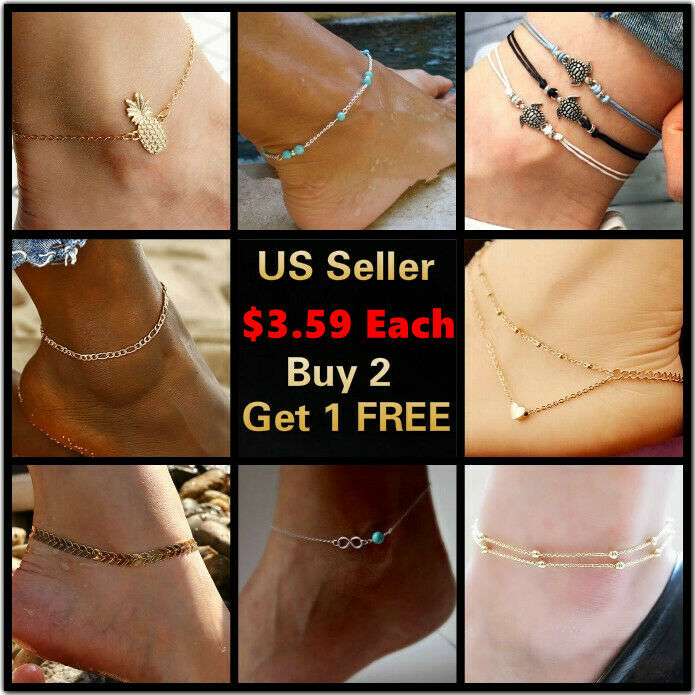 17+ Styles Gold Anklet Ankle Bracelet Foot Chain Heart Beads Pineapple Rope